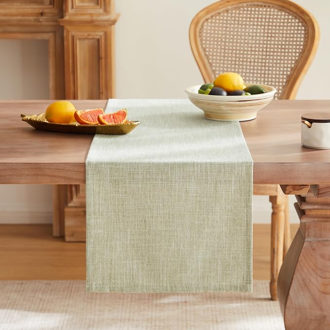 ZeeMart Rustic Cotton Linen Table Runner, 13x108 Inches Green | Farmhouse Style Linen Table Runners 108 Inches Long, Washable Kitchen Dining Table Decoration for Home Party Decor