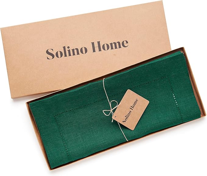 Solino Home 100% Pure Linen Table Runner Rainforest Hemstitch, 14 x 36 in | Classic Hemstitch, brings a tailored look to family meals and hosting, hemstitched border, soft, fine, OEKO-TEX Certified