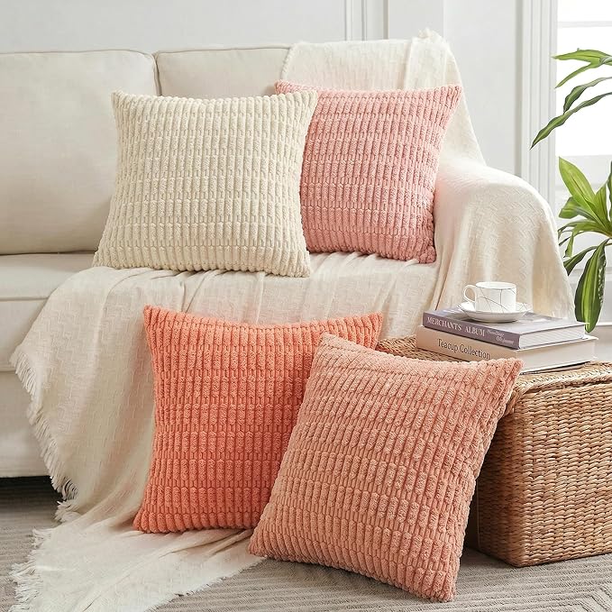 Fancy Homi 4 Packs Decorative Throw Pillow Covers for Living Room Couch Bed, Modern Farmhouse Boho Home Décor Accent Cushion Case, 22" x 22", Pink Series