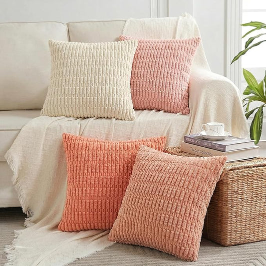 Fancy Homi 4 Packs Decorative Throw Pillow Covers for Living Room Couch Bed, Modern Farmhouse Boho Home Décor Accent Cushion Case, 14" x 14", Pink Series