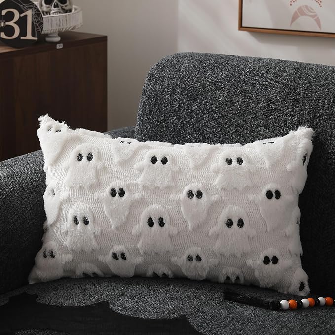 DFXSZ Halloween Pillow Covers 12x20 inch 2Pcs White Ghost Halloween Decor