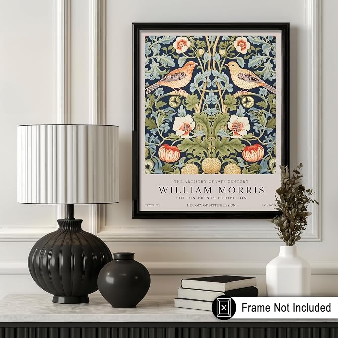 Poster Master Strawberry Thief Art Print - William Morris Poster - Botanical Flower & Animal Art - Exhibition Wall Design - Floral Bird Illustration - Office or Bedroom Wall Decor - 8x10 UNFRAMED Print