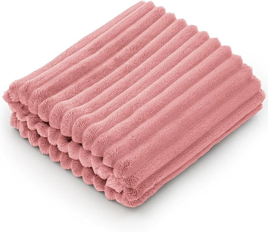 BEDELITE 3D Ribbed Pink Baby Blankets for Boys Girls 30"x 40" | Cute Fuzzy Fleece Blanket, Warm Breathable Soft Cozy Infant Toddler Fluffy Blanket for Newborn All Seasons Use