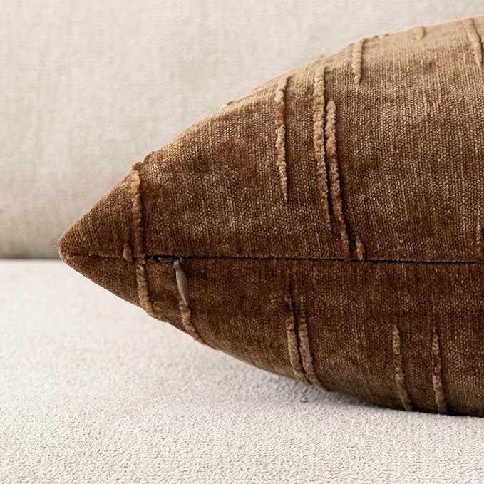 Foindtower Pack of 2 Slubby Textured Chenille Throw Decorative Pillow Covers Square Accent Solid Cushion Cover Neutral Farmhouse Pillow Case for Couch Sofa Bedroom Living Room 18x18 Inch,Dark Bronze