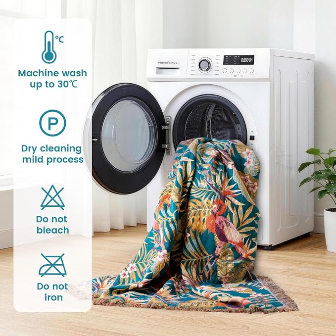 MSGKV Boho Throw Blanket 50"x60" Vintage Jungle Bird Blanket for Couch | Muslin Throw, Jungle Bird Pattern, Reversible Woven, Lightweight Comfort, Farmhouse Decor, All Seasons, Machine Washable