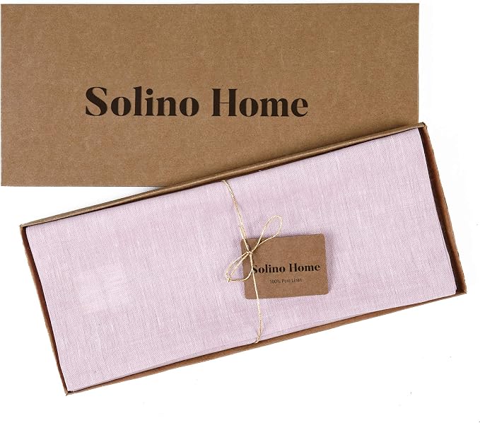 Solino Home 100% Pure Linen Dining Table Runner Pink, Athena 14 x 156 in | dresses up dining tables for everyday meals, European flax fibres, machine washable, Bubblegum Pink, soft, OEKO-TEX Certified