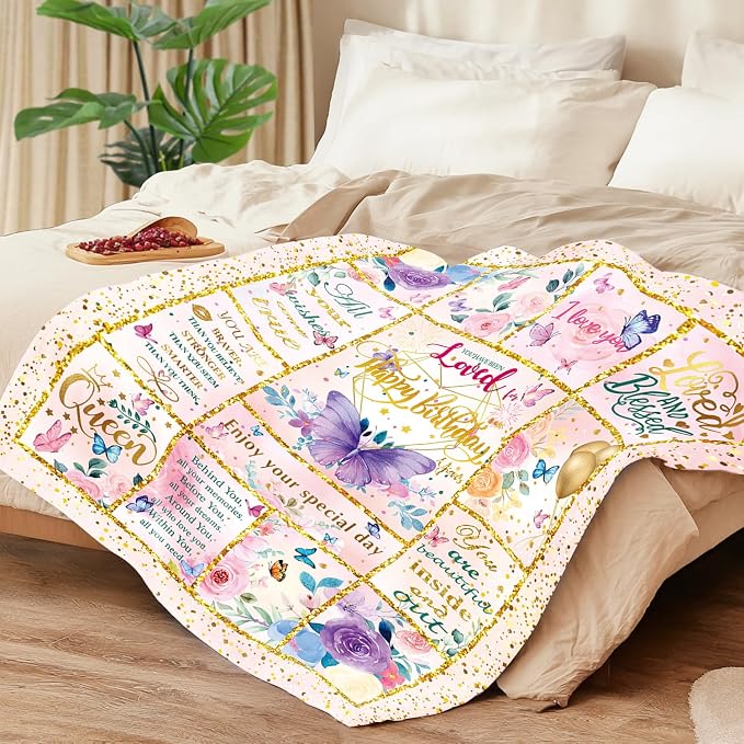 Birthday Gifts for Women - 80x60 Inch Unique Throw Blanket for Her, Best Friend Birthday Gifts for Women, Thoughtful Gifts for Woman Birthdays Unique Ideas (Mom, Wife, Sister, Grandma)
