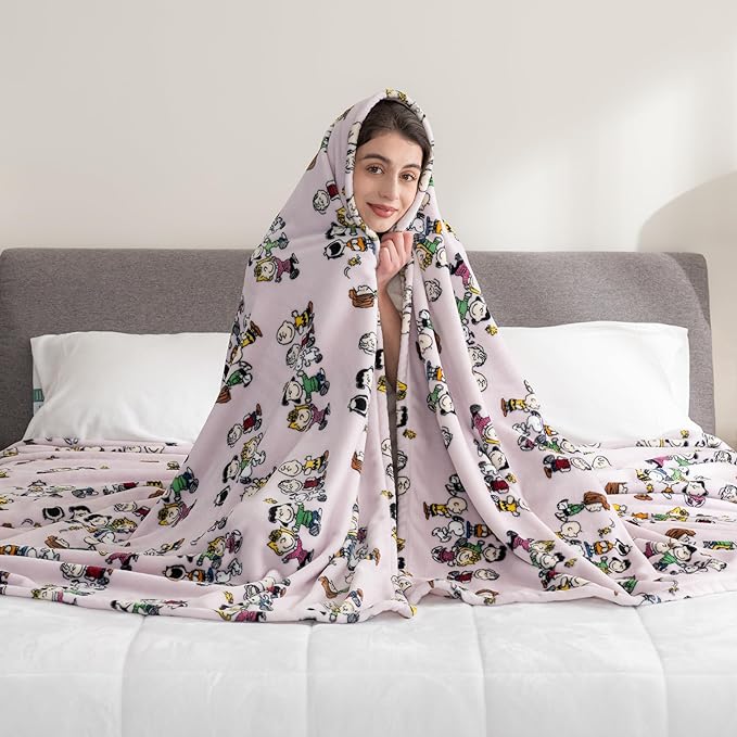 Berkshire Blanket Peanuts® VelvetLoft® Cute Character Snoopy Plush Blanket,Peanuts Laughing Robe Lilac,Full/Queen 90 in x 90 in (Official Peanuts® Product)