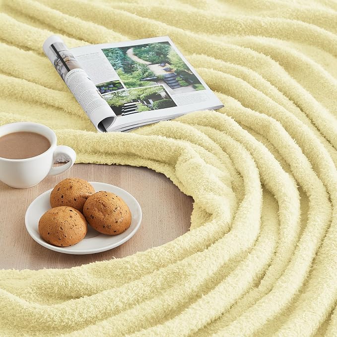 CYMULA Knit Throw Blanket for Couch Yellow - Super Soft Lightweight Plush Fuzzy Fluffy Cozy Blankets and Throws for Sofa Bed, 60 x 80 inches