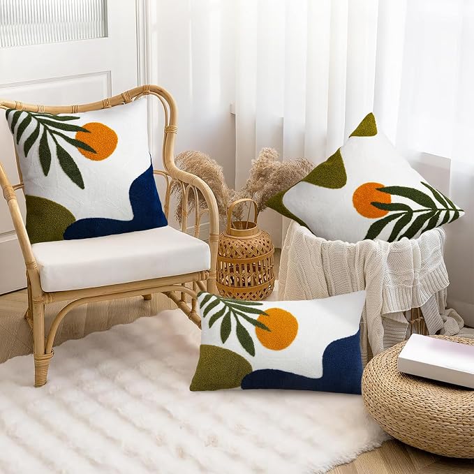 Adabana Boho Lumbar Pillow Cover 12x20 Inch Embroidered Throw Pillow Cover