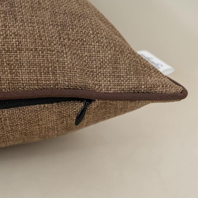 Yangest Patchwork Pillow Cover 20x20 Inch Luxury Cotton and Linen Cushion Cover Square Pillowcover for Couch Bedroom Living Room, Brown