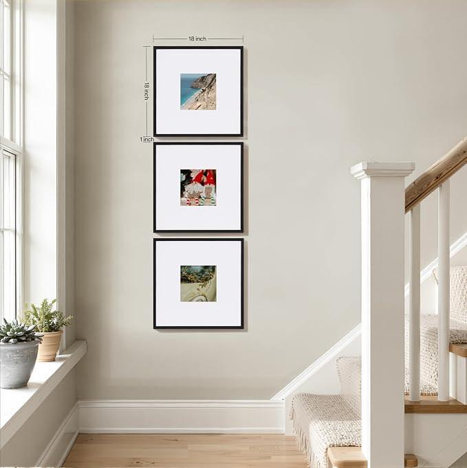eletecpro 18x18 Picture Frame Set of 3, Display 8x8 with Mat | Gallery Wall Decor, Lightweight & Sturdy, Acrylic Cover, No Acid, More Display Sizes, Ready to Hang, Minimalist Home Decor