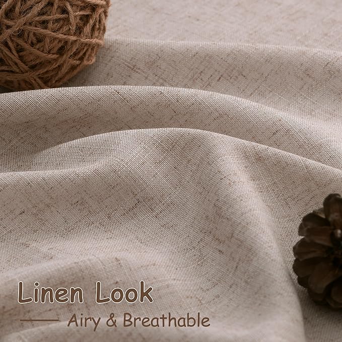 Oatmeal Linen Curtains 90 Inch Length 2 Panels Set for Living Room Rod Pocket Back Tab Window Drapes Light Filtering Modern Farmhouse Curtain 90 Inches Long for Dining Room Bedroom Nursery 52x90