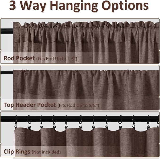Cappuccino Linen Curtains 84 Inches Long Rod Pocket Semi Sheer Dining Room Cozy Bedroom Decor Cotton Look Country Rustic Farmhouse Boho Curtains 2 Panel Set,52x84