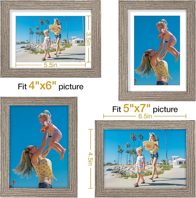 Vittanly 5x7 Picture Frames Set of 9, Wall & Tabletop, Grayish Brown | Display Pictures 4x6 with Mat or 5x7 without Mat, Small Photo Frames, Engineered Wood with Shatter Resistant Plexiglass