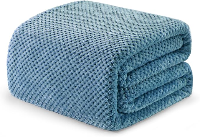 Exclusivo Mezcla Soft Waffle Fleece Bed Blanket King Size, Slate Blue | Lightweight Plush Blanket for Bed, Bedroom, Cozy Flannel with Waffle Texture, Stylish Home Decor, All Season, 104x90 Inches
