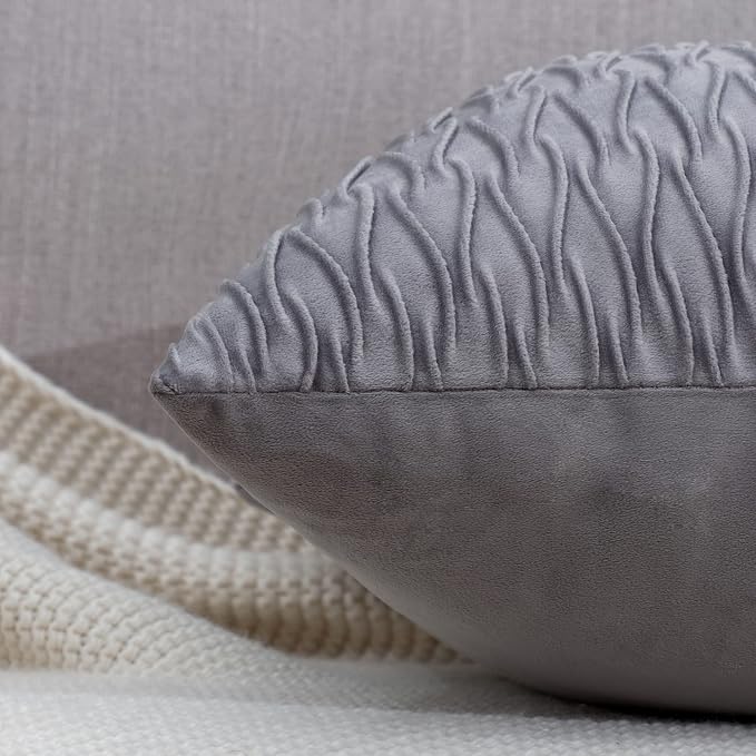 MADIZZ Set of 2 Super Soft Velvet Decorative Throw Pillow Covers 24x24 inch Grey Square with Texture Luxury Style Cushion Case European Pillow Shell for Sofa Bedroom
