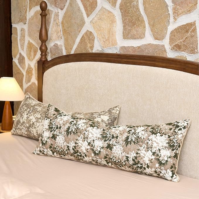 Yangest Neutral Floral Pillow Cover 14 x 36 Inches, Vintage Chenille Accent Throw Pillow Cover Soft Decorative Farmhouse Accent Couch Pillow Cover for Living Room Bedroom, Beige