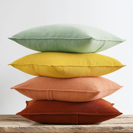 Pack of 4 Throw Pillow Covers Corduroy 16x16 Inch,Orange Teal | Decorative Velvet Couch,Summer Cases Square,Farmhouse Boho Cushion Covers for Sofa Bed Living Room Home Decor & Office