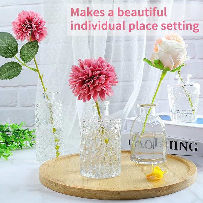 Vintage Flower Vase Set of 24, Clear Glass Bud Vases for Decor, Wedding, Party