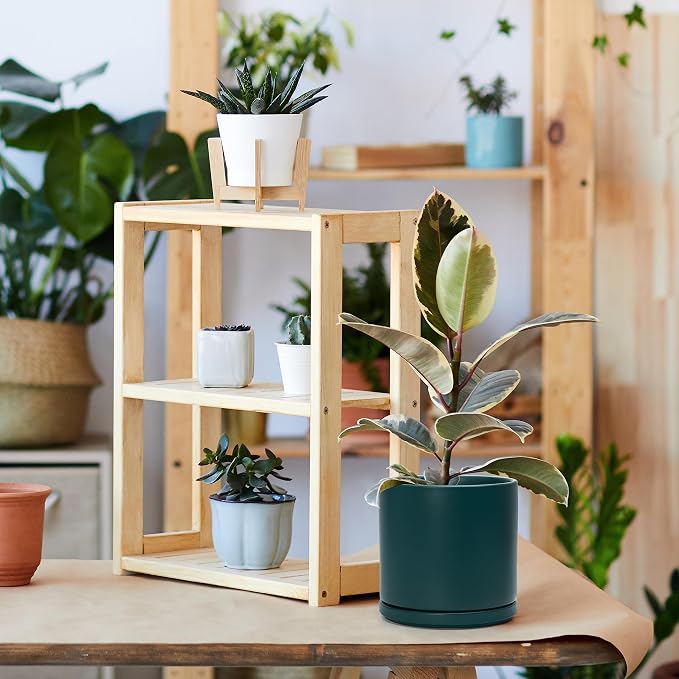 D'vine Dev 8 Inch Ceramic Planter Pot, Teal, 94-O-D-9 | Modern Cylinder Design, Drainage Hole & Saucer Included, Stable Structure, Elegant Home Accent