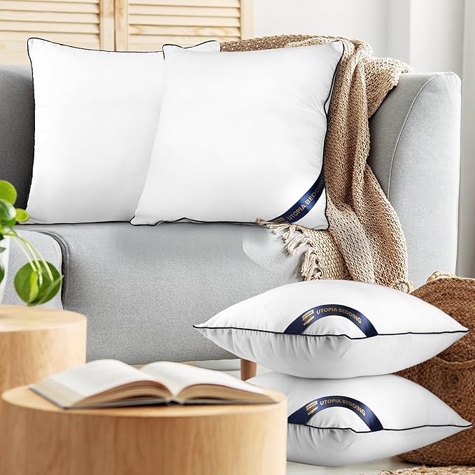 Utopia Bedding 16x16 Throw Pillow Inserts, Decorative Pillows, Pack of 4 | Piping Throw Pillows, Plush & Supportive, Aesthetic Cushion Sham Stuffer for Sofa, Office, Couch & Bed, Set of 4, White