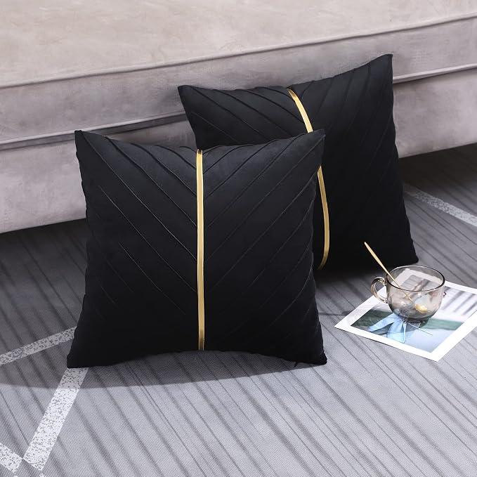 Velvet Throw Pillow Covers 16x16 inch Pack of 2 Gold Decor Black