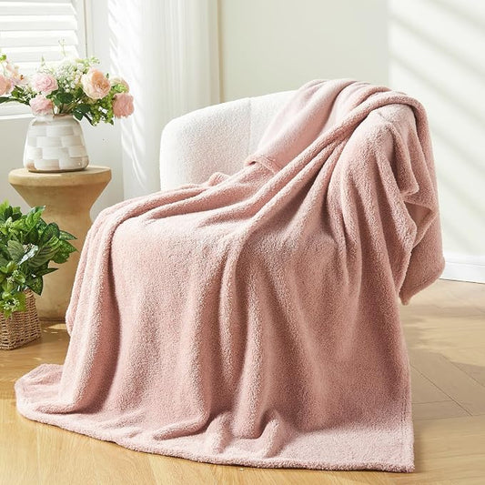 NEWCOSPLAY Knitted Throw Blanket for Couch Sofa Bed, Pink, 50"x60" | Super Soft Plush, Fuzzy Fluffy Microfiber, Lightweight Cozy Blanket for Room Decor, All Season Use