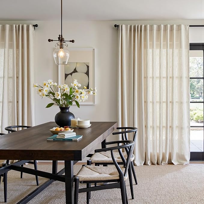jinchan Linen Curtains Light Filtering Back Tab 100x90 Inch 1 Panel Beige | Semi Sheer Curtains 90 inch length for Bedroom Living Room, Modern Farmhouse Drapes with Rod Pocket, Natural Boho Curtains