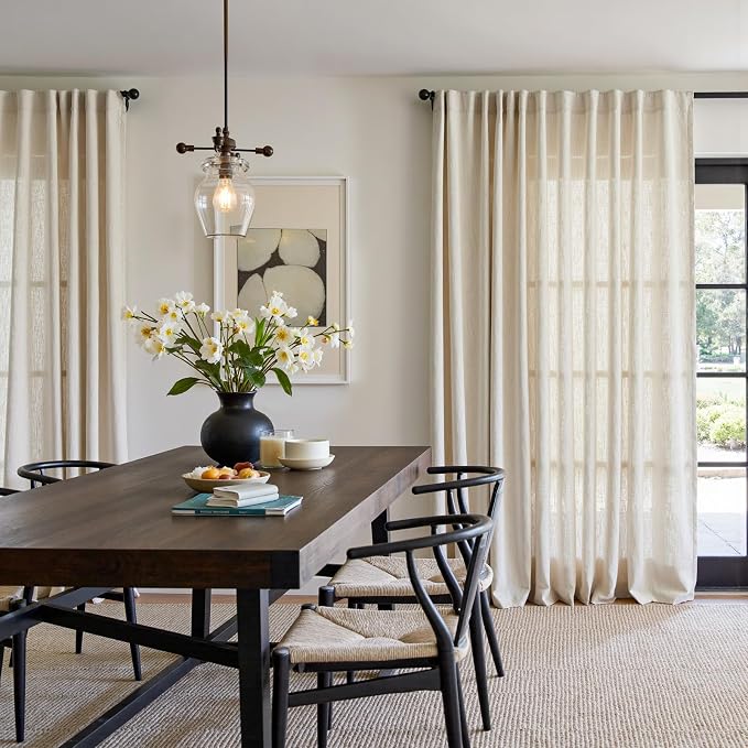 jinchan Linen Curtains Light Filtering Back Tab 100x84 Inch 1 Panel Beige | Semi Sheer Curtains 84 inch length for Bedroom Living Room, Modern Farmhouse Drapes with Rod Pocket, Natural Boho Curtains