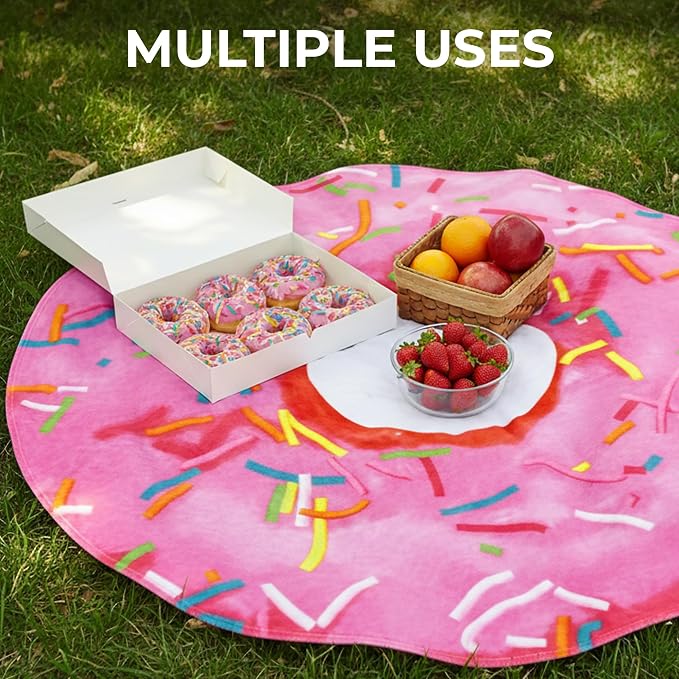 Zulay Kitchen Donut Blanket - Novelty Big Donut Blanket Adult and Kids - Premium Soft Flannel Round Pink Glazed Donut Blankets for Indoors, Outdoors, Travel, Home 285 GSM - 36 Inches