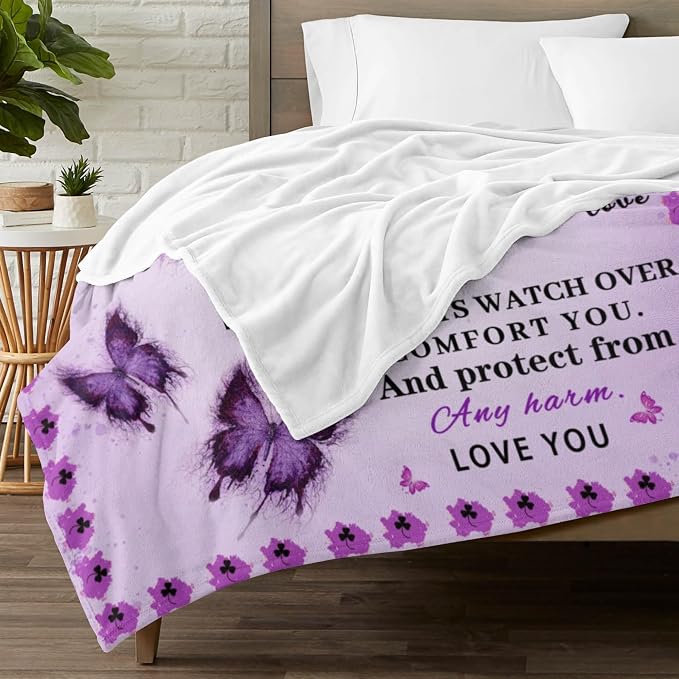 Sister Birthday Gifts Purple - Sister Blanket, Christmas Mothers Day Birthday Gifts for Sisters from Sisters Adult, Present for Sis, Soft Flannel Throw Blanket, Purple Butterfly, 60"x50"
