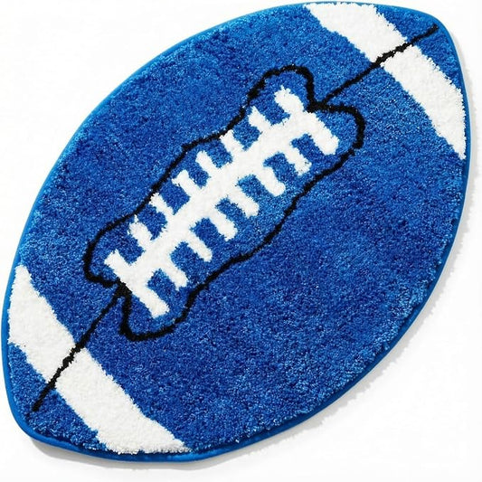Funtery Football Rug for Boys and Sports Fan Room Decor Play Area Non Slip Mat Sports Area Rug Plush Carpet Bedroom Bathroom Door Soccer Game Day (Royal Blue & White, 32x20", Football)