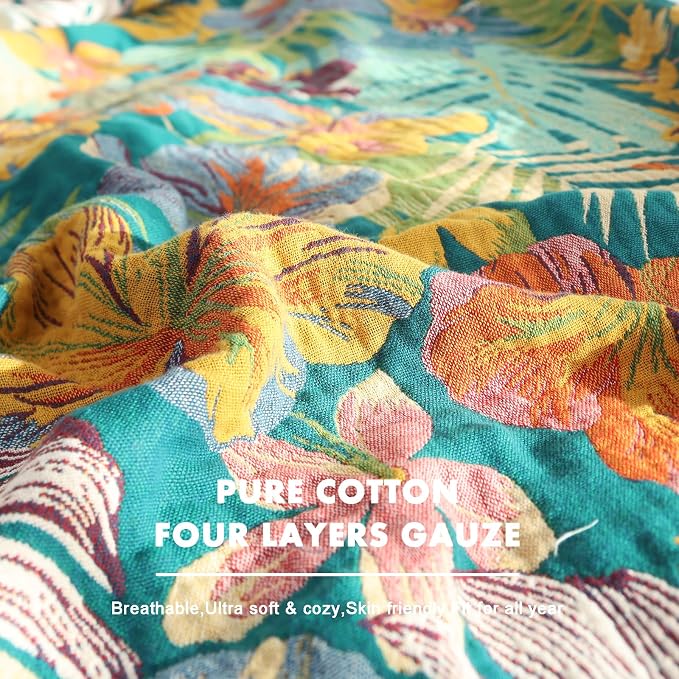 MSGKV Boho Throw Blanket 80"x90" 100% Cotton Floral Throw for Bed Couch | 100% Cotton Throw, Floral Pattern, Reversible Woven, Lightweight Comfort, Farmhouse Decor, All Seasons, Machine Washable