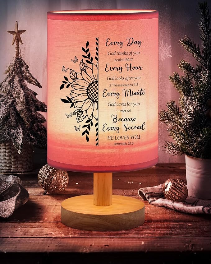 Christian Gifts for Women Table Lamp, Religious Gifts for Women with Bible Verse Prayer Inspirational Gift Fabric Lamp Spiritual Gifts for Friend (Pink)