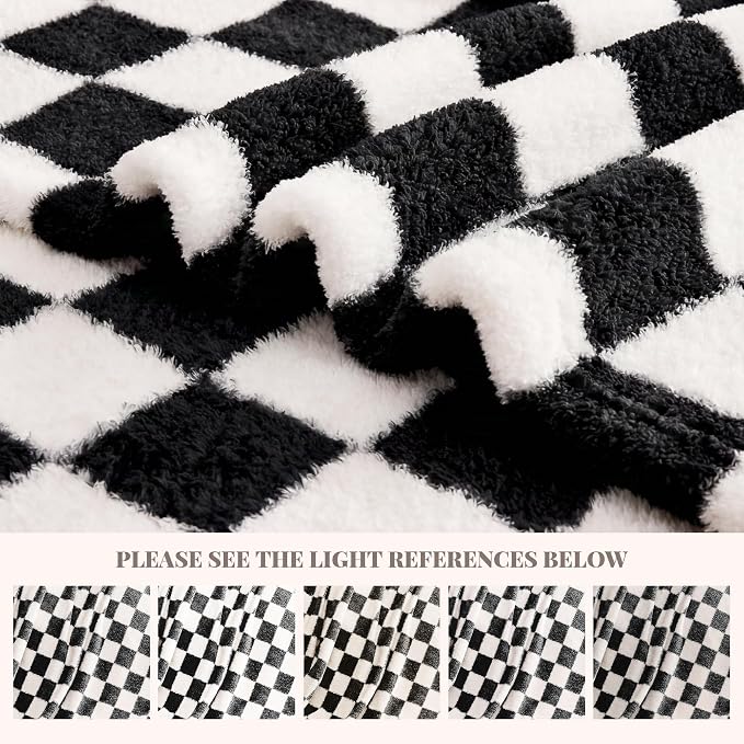Black Checkered Twin Size Blanket, Soft Plush Microfiber Fleece Blanket for Couch Sofa Bed, Cozy Decorative Home Blanket, All Season, 60x80 Inches