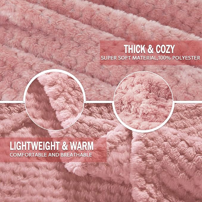 Exclusivo Mezcla Soft Waffle Fleece Bed Blanket Queen Size, Pink | Lightweight Plush Blanket for Bed, Bedroom, Cozy Flannel with Waffle Texture, Stylish Home Decor, All Season, 90x90 Inches