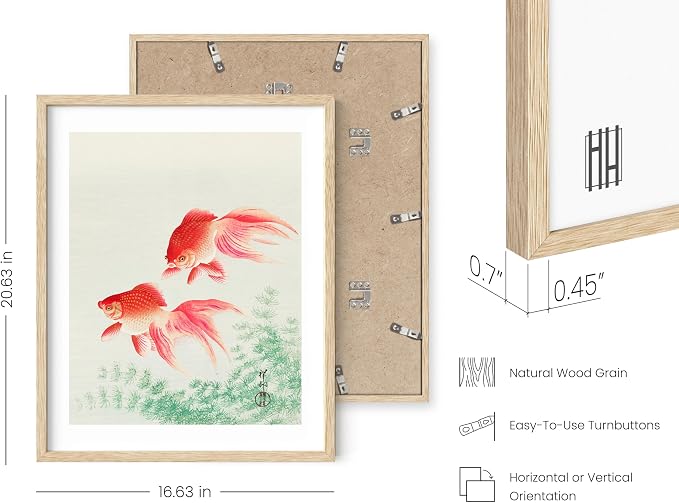 HAUS AND HUES Japanese Wall Art - Goldfish Artwork Framed Print, Japandi Asian Wall Art, Japanese Poster for Bedroom or Living Room, 24x36 Beige Frame