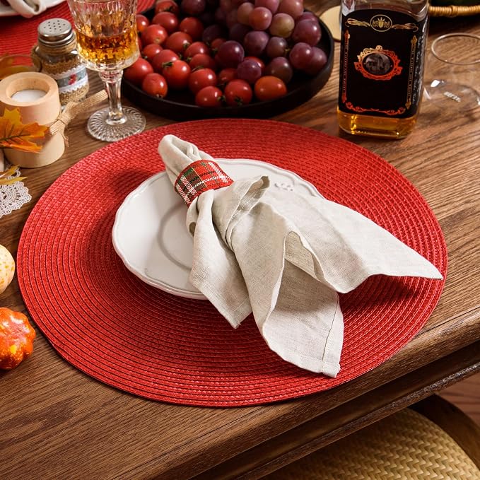 AHHFSMEI Round Placemats Set of 8 Heat Resistant Washable Non-Slip Woven Braided Table Mats for Dining Table Kitchen & Home Decor (red,8)