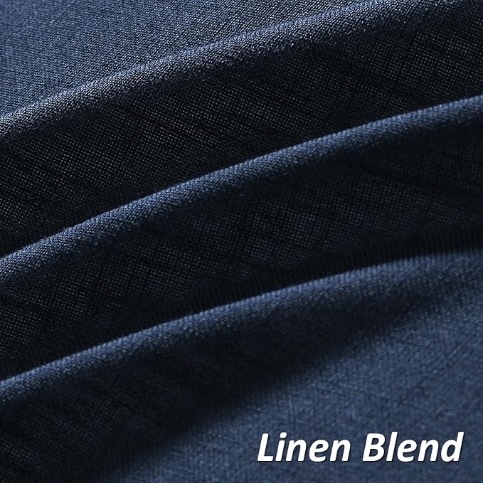 Navy Blue Linen Curtains 84 Inch Length for Living Room Bedroom 2 Panels Set Rod Pocket Light Filtering Semi Sheer Window Curtains 52 Inch Width Boho Farmhouse Linen Drapes, W52xL84