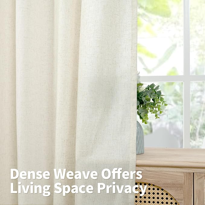 YoungsTex Linen Curtains 84 Inch Length with Grommet Light Filtering | Beige Drapes Privacy for Bedroom Living Room, 2 Panels, 52 X 84 Inch