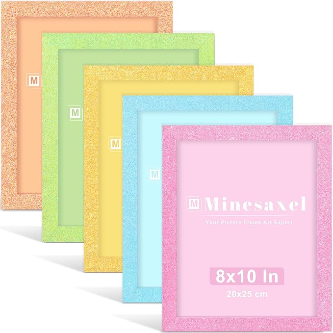 8x10 Colorful Picture Frame Set of 5, Wall Gallery 8 x 10 Glitter Photo Frames, Sparkle Cute Fun Artwork Frame for Wall or Tabletop