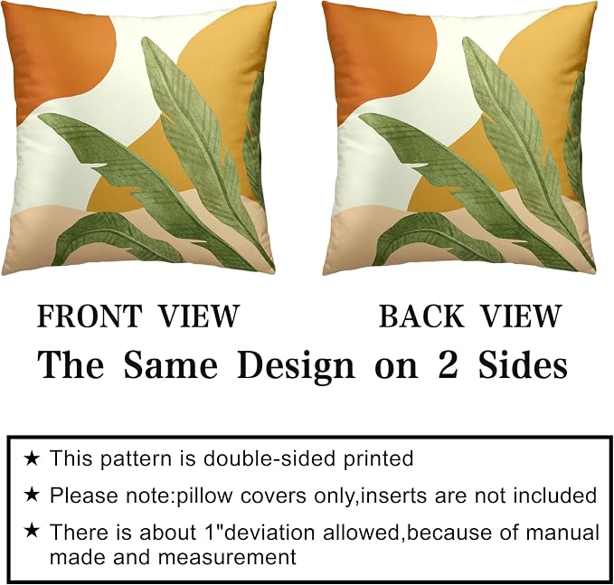 Tropical Leaves Throw Pillow Covers Boho Abstract Pillow Covers Palm Leaf Decorative Square Pillow Case 24x24 for Home Decor Living Room Couch 2 Pack
