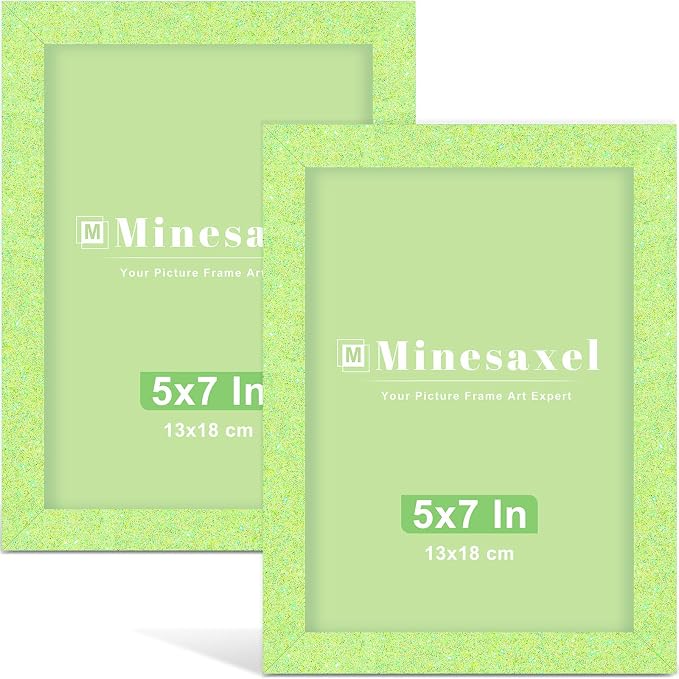 5x7 Colorful Picture Frame Set of 2, Wall Gallery 5 x 7 Glitter Photo Frames, Sparkle Cute Fun Artwork Frame for Wall or Tabletop （ Green