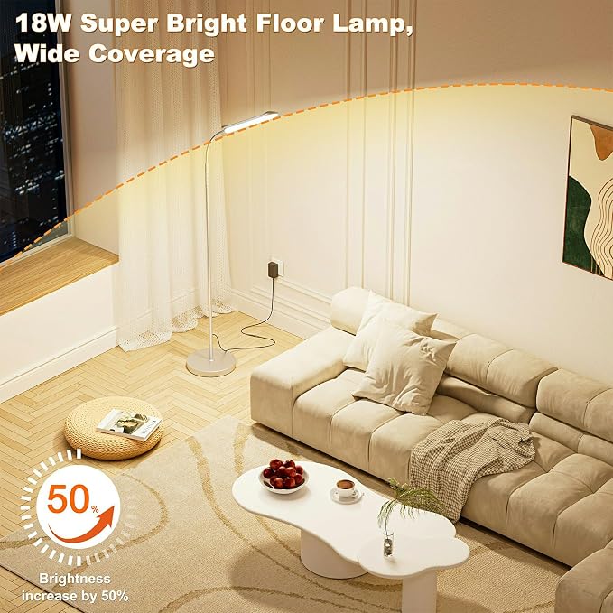 Yikuneng Dimmable LED Floor Lamp, Super Bright Reading Lamps Floor Standing lamp with Remote & Touch Control, Stepless Dimming & 2700K-6500K Color Temperature, for Living Room Bedroom Office, Gray