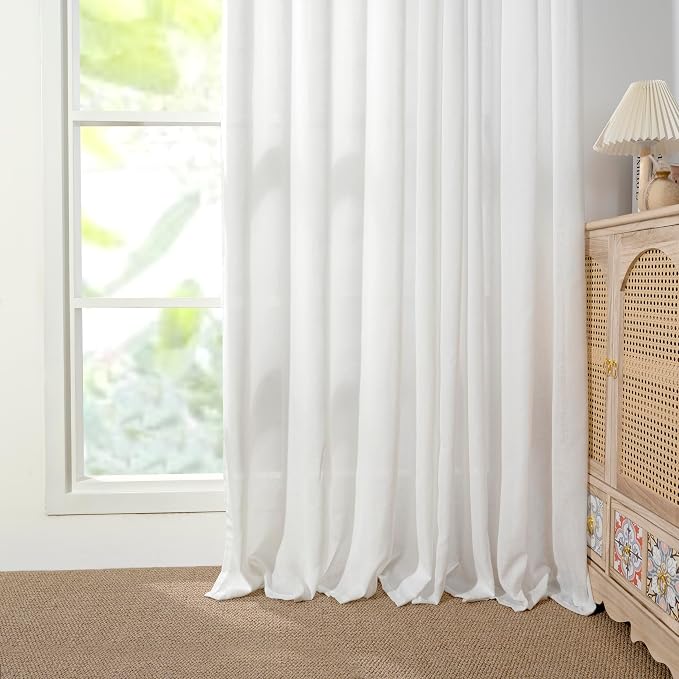 YoungsTex White Linen Semi Sheer Curtains 45 Inches Length for Kitchen Window, Short Light Filtering Drapes with Grommet Lightweight for Bedroom Cafe Bathroom, 2 Panels, 42 X 45 Inch