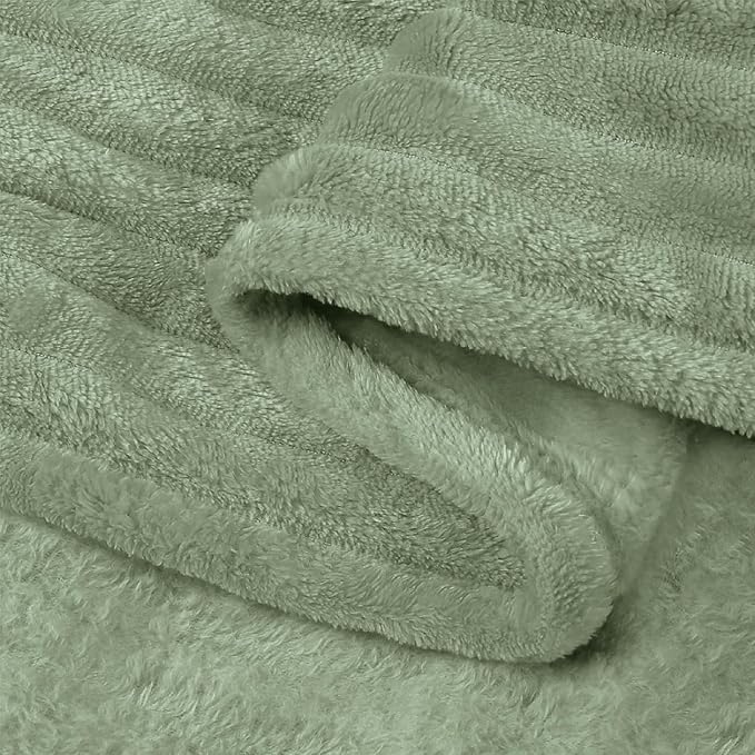 BEDELITE Ribbed Sage Grey Green Fleece Throw Blanket for Couch, 50x60 Inch | Soft Warm Decorative Fluffy Blanket, Cozy Plush Lightweight Fuzzy Throw Blanket for Bed Sofa Home Room Decor, Gift for Women