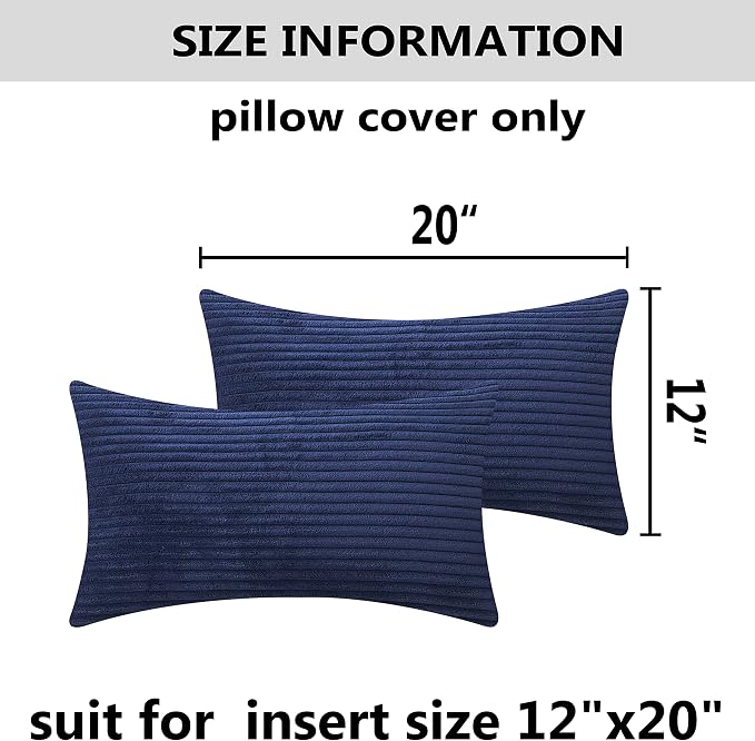 Home Brilliant Throw Pillow Covers 12x20 Decorative Plush Striped Velvet Corduroy Oblong Rectangular Accent Cushion Cover, 12 x 20 inch, Navy Blue