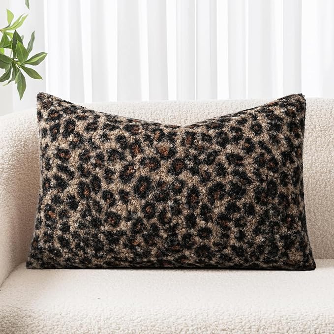 cygnus Cheetah Print Throw Pillow Covers 12x20 Inch | Set of 2 Soft Fuzzy Curly Textured Decorative Pillowcase, Leopard Pillows for Living Room Bedroom Stockholm Home Decor