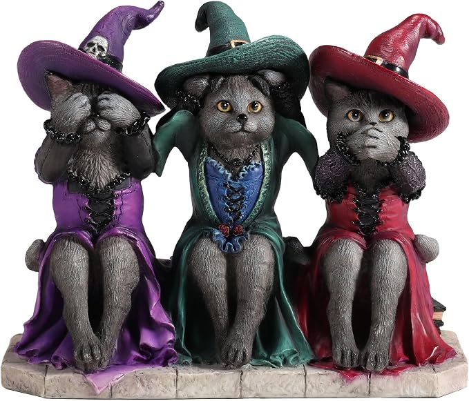 Veronese Design 4 7/8 Inch See No Evil Hear No Evil Speak No Evil Witch Cats Resin Animal Collectible Figurine